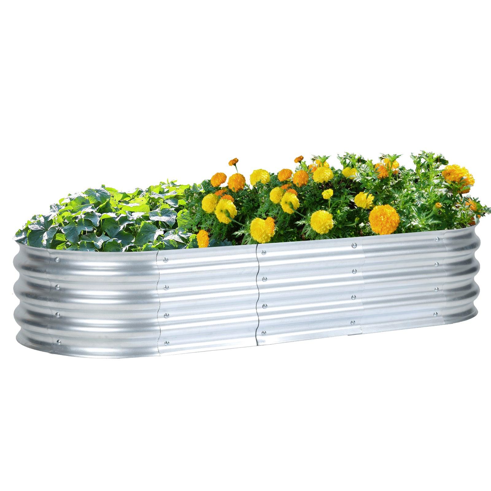 59(L)x24(W)x12(H)inch Galvanized Raised Garden Bed Kit, Outdoor Garden Planter Oval Large Boxes for Vegetables, Flowers, Herbs - Silver Aoodor